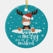Nog steeds smakelijk gemaskerde rendieren 2021 keramisch ornament (Voorkant)