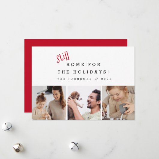 Nog steeds thuis voor de Feestdagen Funny 2021 Fot Feestdagenkaart (Voorkant / Achterkant in situ)