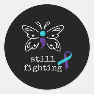 Nog steeds vechten - Semicolon Gift zelfmoordpreve Ronde Sticker