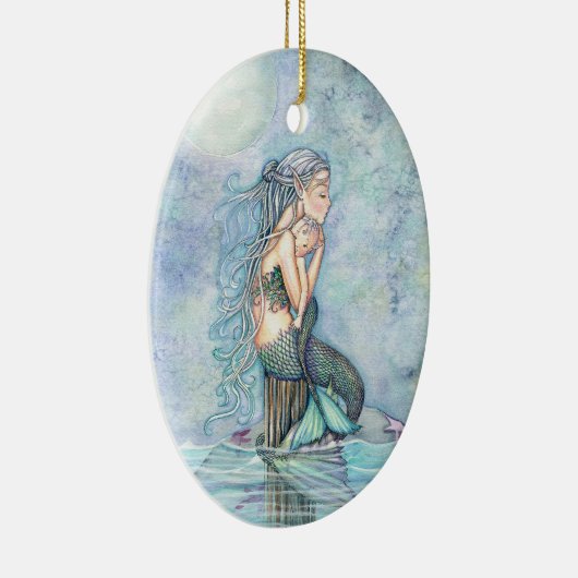 Nog steeds zwemmen Zeemeermin moeder en Baby Baby  Keramisch Ornament (Rechts)