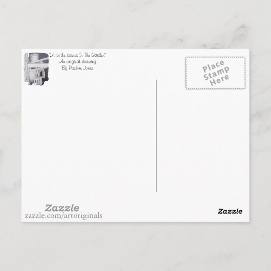 nog te gebruiken tekening van tuinwerktuigen voor  briefkaart (Achterkant)