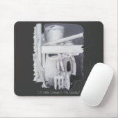 nog te gebruiken tekening van tuinwerktuigen voor muismat (Met muis)