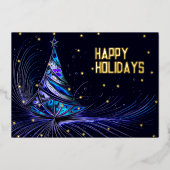 Nogal Spacey Abstracte Kerstboom Folie Feestdagenkaart (Voorkant)