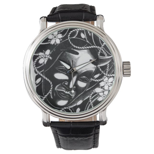 Noh Mask Japans Tattoo Watch Horloge (Voorkant)