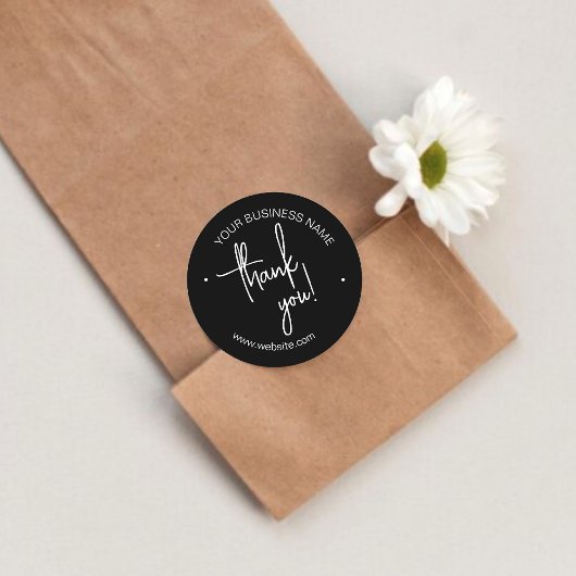 Noir Black Scripted Business Bedankt Ronde Sticker
