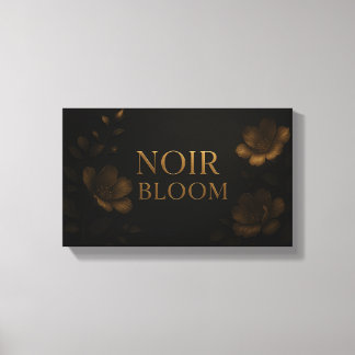Noir Bloom Elegant Floral Art | Gold and Black Mod Canvas Afdruk