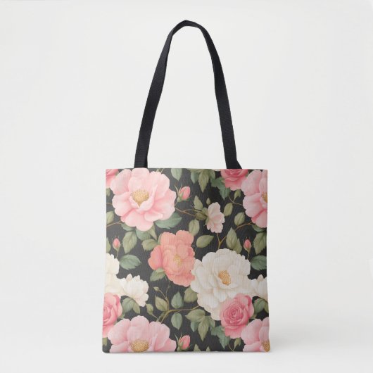 Noir Blossom Charm Zachte Rozen Tote Bag (Voorkant)