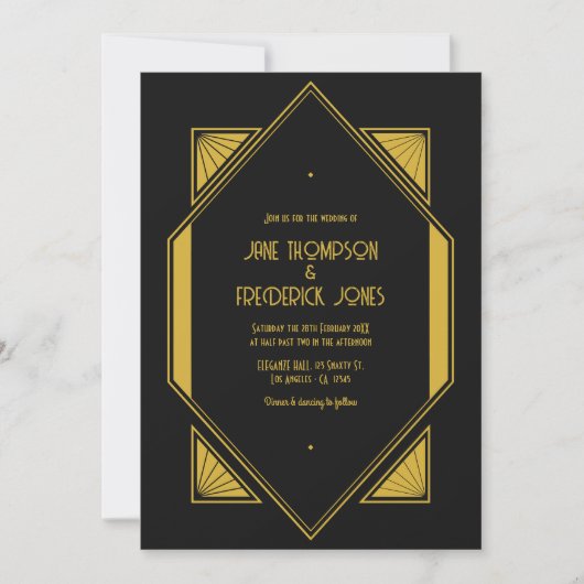 Noir & Champagne Gold Art Deco Wedding Photo Kaart (Voorkant)
