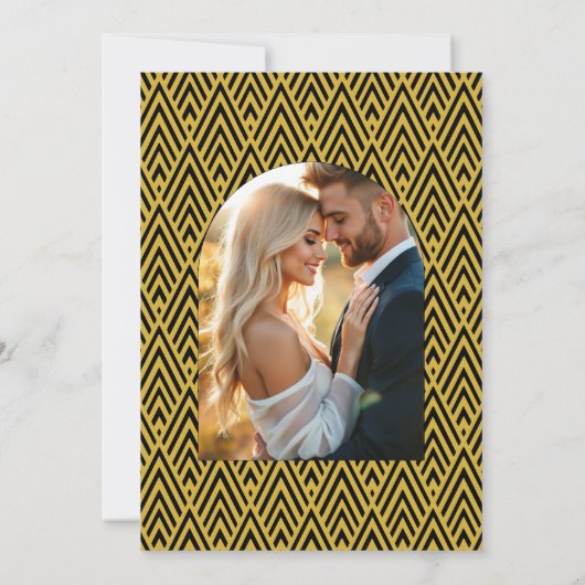 Noir & Champagne Gold Art Deco Wedding Photo Kaart (Achterkant)