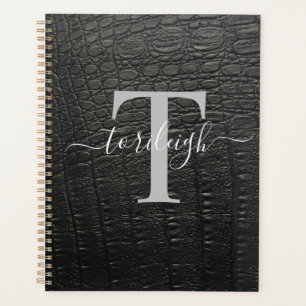 Noir Croc Monogrammed Planner