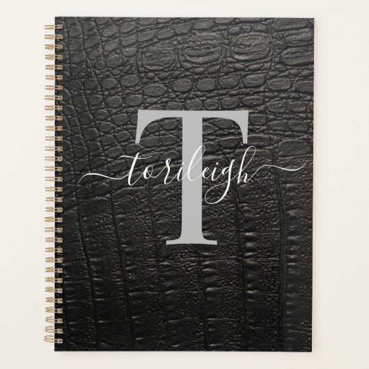 Noir Croc Monogrammed Planner (Voorkant)