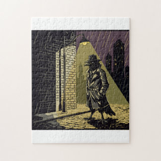 Noir Crow Detective in Rain Moody Comic Art Jigsaw Legpuzzel