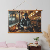 Noir detective op een regenachtige treinreis hangend wandkleed (Slaapkamer)