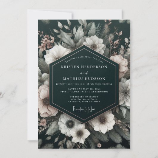 Noir Ethereal Bloom Bruiloft Kaart (Voorkant)