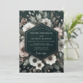 Noir Ethereal Bloom Bruiloft Kaart (Staand voorkant)