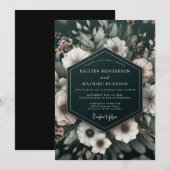 Noir Ethereal Bloom Bruiloft Kaart (Voorkant / Achterkant)