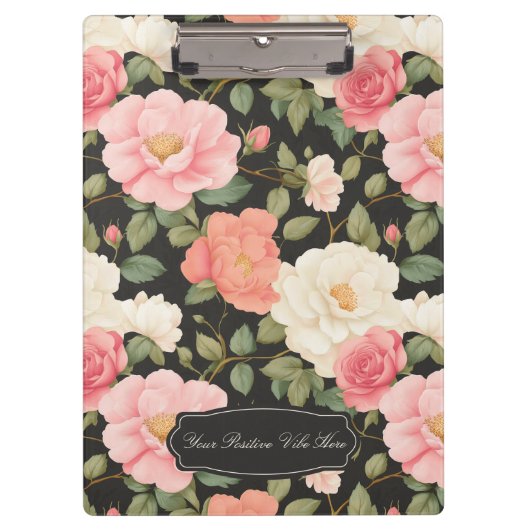 Noir Floral Elegance  Pastel Blush Rozen Klembord (Voorkant)