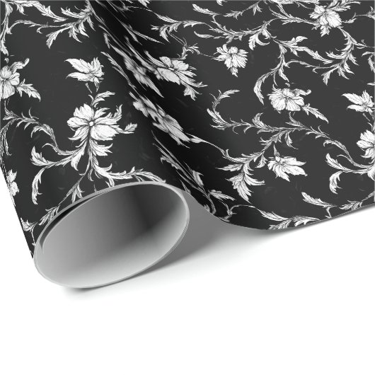 Noir Floral Vine Wrapping Paper Cadeaupapier (Rol Hoek)