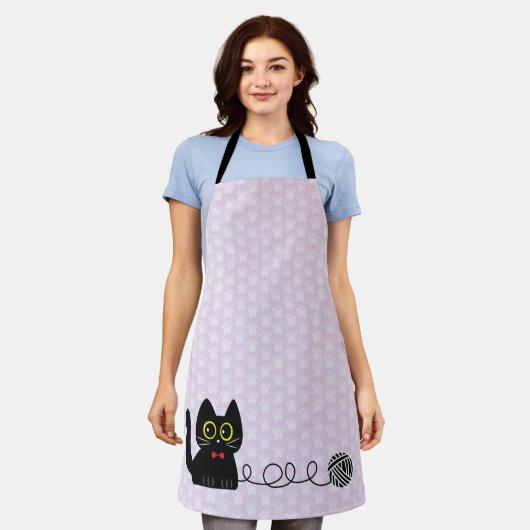Noir het Kat All-Over Print Apron Schort (Gedragen)