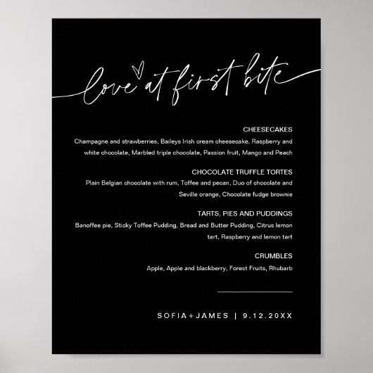 NOIR Love First Bite Dessert Sign Poster (Voorkant)