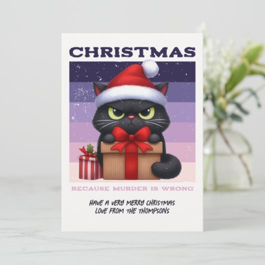 Noir Luxe Funny Cat Retro Christmas Photo Feestdagenkaart (Staand voorkant)
