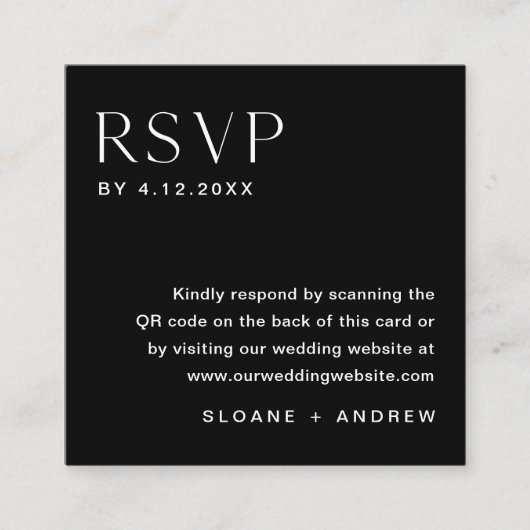 NOIR-minimalistische RSVP-kaart, QR-code invoegen Informatiekaartje (Voorkant)