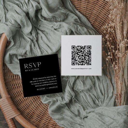 NOIR-minimalistische RSVP-kaart, QR-code invoegen Informatiekaartje