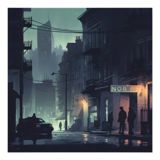 Noir Night City Foto Afdruk (Voorkant)