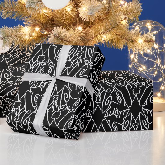 Noir Nouveau Chic Pattern Cadeaupapier (Feestdagen)