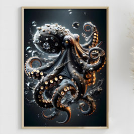 Noir Octopus Fantasy Donkere Squid Surrealistische Poster