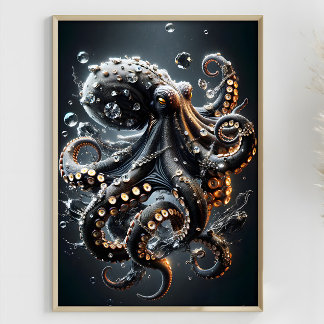 Noir Octopus Fantasy Donkere Squid Surrealistische Poster