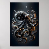 Noir Octopus Fantasy Donkere Squid Surrealistische Poster (Voorkant)