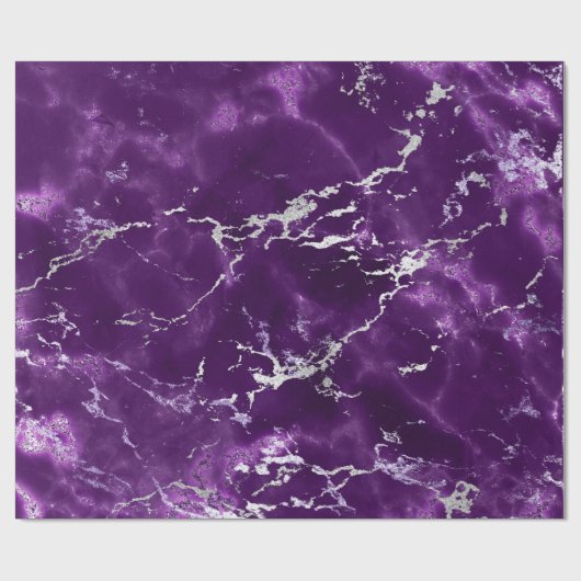 Noir Paars Silver Black Marble Shiny Glam Cadeaupapier (Vlak)