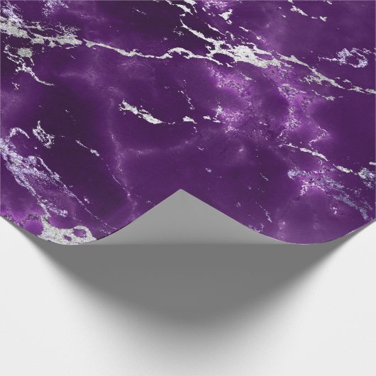 Noir Paars Silver Black Marble Shiny Glam Cadeaupapier (Hoek)