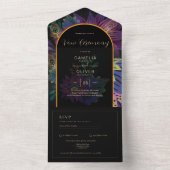 Noir Peacock Jewel Tones Floral VOW Renewal All In One Uitnodiging (Binnen)