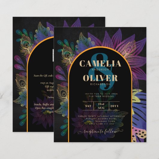 Noir Peacock Jewel Tones Floral Wedding (Voorkant / Achterkant)