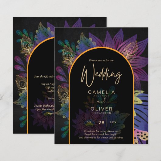 Noir Peacock Jewel Tones Floral Wedding (Voorkant / Achterkant)