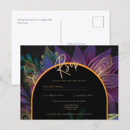 Noir Peacock Jewel Tones Floral Wedding Briefkaart
