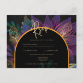 Noir Peacock Jewel Tones Floral Wedding Briefkaart (Voorkant)