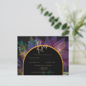 Noir Peacock Jewel Tones Floral Wedding Briefkaart (Staand voorkant)