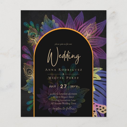 Noir Peacock Jewel Tones Floral Wedding Flyer (Voorkant)