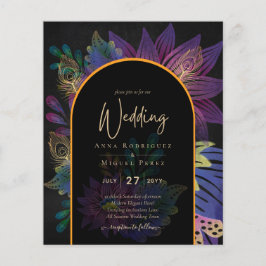 Noir Peacock Jewel Tones Floral Wedding Flyer