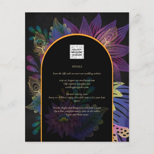 Noir Peacock Jewel Tones Floral Wedding Flyer (Achterkant)