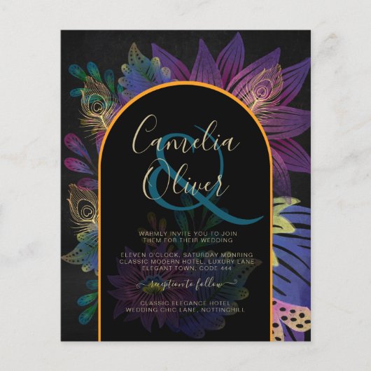 Noir Peacock Jewel Tones Floral Wedding Flyer (Voorkant)