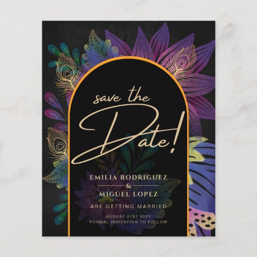 Noir Peacock Jewel Tones Floral Wedding Flyer (Voorkant)