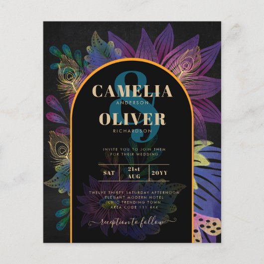 Noir Peacock Jewel Tones Floral Wedding Flyer (Voorkant)