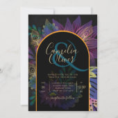 Noir Peacock Jewel Tones Floral Wedding Kaart (Voorkant)