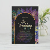 Noir Peacock Jewel Tones Floral Wedding Kaart (Staand voorkant)