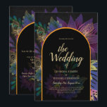 Noir Peacock Jewel Tones Floral Wedding Kaart<br><div class="desc">Mooie juwelen tonen (paars, pauw blauw, groen, blauwgroen, goud, maroon, bes, wijn) met een flinke typografische vormgeving. Dit trouwpunt maakt deel uit van een groter collectie dat trouwuitnodigingen (budget en traditioneel) RSVP-kaarten, Save the Dates, Wedding Welcome Sign en nog veel meer omvat. Uitzicht het bijgevoegde collectie om ze allemaal te...</div>