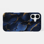 Noir Saphir Luxe Midnight Navy Marmer Goud iPhone 16 Hoesje (Achterkant horizontaal)